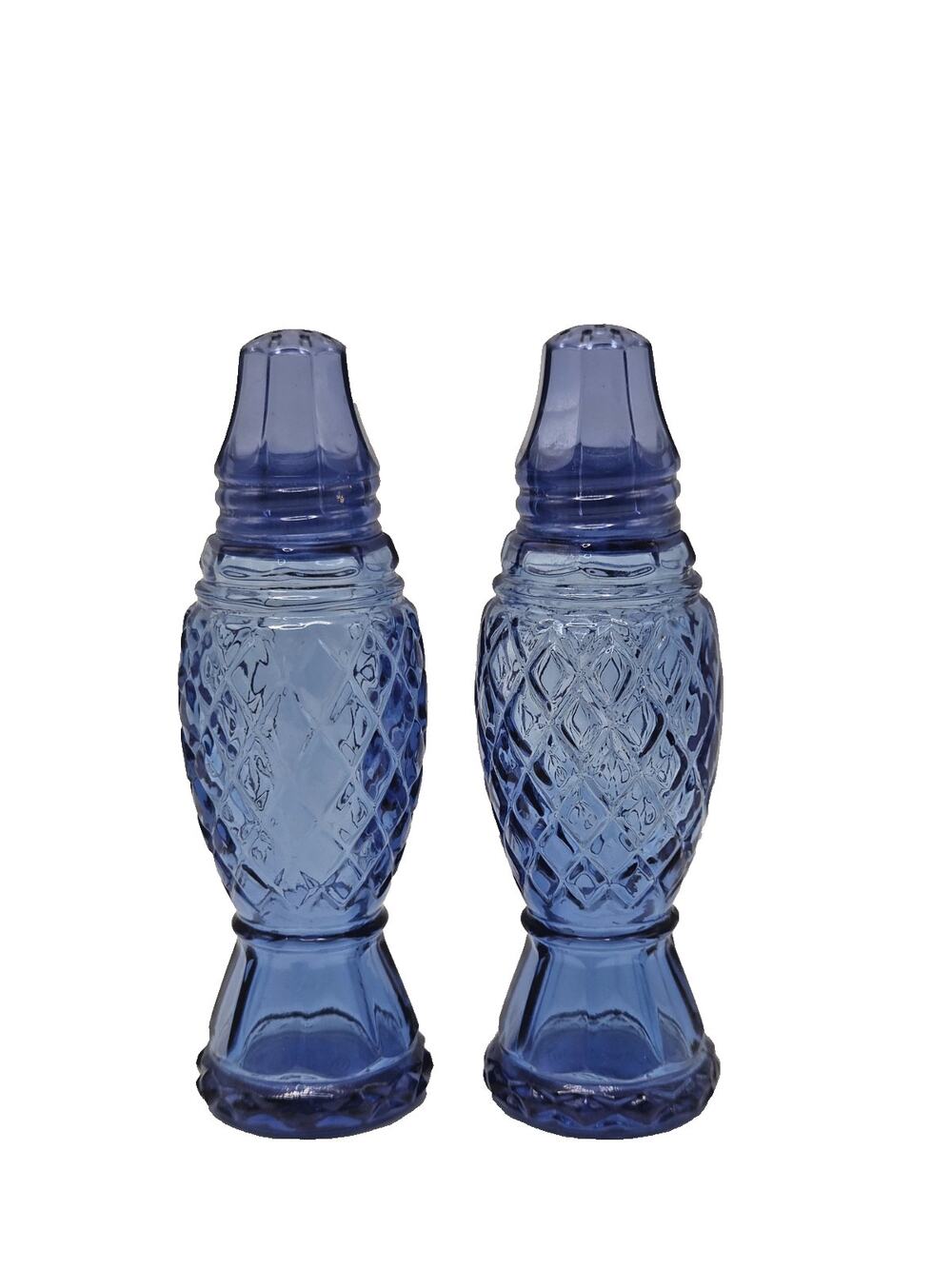 Vintage Avon Cobalt Blue Glass Salt & Pepper Shakers Damond Point Collectable